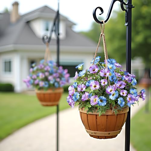 Blue Purple Artificial Morning Glory Flowers for Outdoor Planters, Premium UV Resistant Silk Faux Flowers for Porch, Hanging Basket & Window Box, Cottage Garden Decor, No Pot, 13.3 Inch, 4 Bundles - color: Blue Purple 4pcs