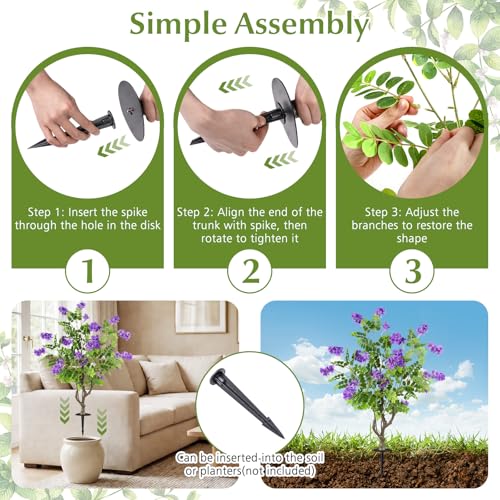 Goplus 2 Pack Artificial Locust Flower Trees, 39” Fake Evergreen Shrubs with Ground Spikes, Sophora Japonica Blossoms, Sun-Proof Indoor & Outdoor Faux Silk Plants for Home Garden Decoration - color: Purple Flowers