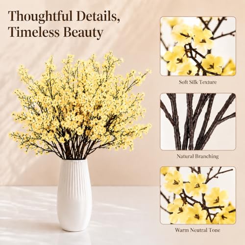 Mandy's 6 Bundles Artificial Light Yellow Baby’s Breath Flowers | 18.5 Inch Silk Gypsophila European Style Modern Home Decor Centerpiece Neutral Wedding Flower Arrangements - color: Light Yellow