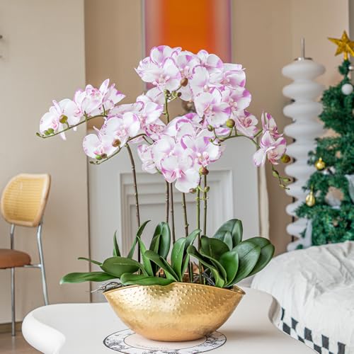 DUYONE 35 Inch Artificial Butterfly Orchid Flowers 4 Pcs with 4 Bundles Leaves Artificial Orchid Flowers Stem Plants for Home Décor (Light Purple 4pcs) - color: Light Purple 4pcs Flowers With 4 Leaves