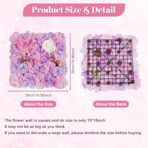 12Pcs Artificial Flower Wall Panel 3D Floral Backdrop Wall 15" X 15" Flower Panel Decor Flower Backdrop Faux Rose Panels for Party Home Background Decor, Pink - color: Pink, White
