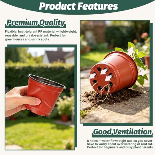 STARSIDE 100 Pack 4 Inch Nursery Pots, Durable Plastic Plant Pots for Seedlings, Seed Starter Pots with Drainage Holes, Come with 100 Plant Labels for Vegetables, Flowers, and Succulent Cuttings