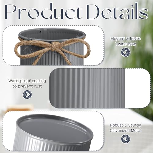 Rustic Vase for Table Centerpieces 4.33 Inch Small Petite Flower Vase with Twine Bow Vintage Farmhouse Decor for Wedding Reception Dining, Home Galvanized Metal Buckets(Gray,12 Pcs) - color: Gray