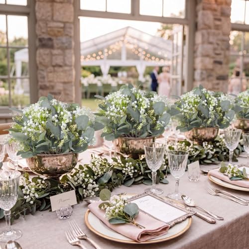 Hotop 100 Pcs Mixed Eucalyptus Leaves Stems Bulk Artificial Silver Dollar Greenery for Bouquet Faux Plant Branches for Wedding Bridal Bouquets Vase Floral Arrangement Home Decor