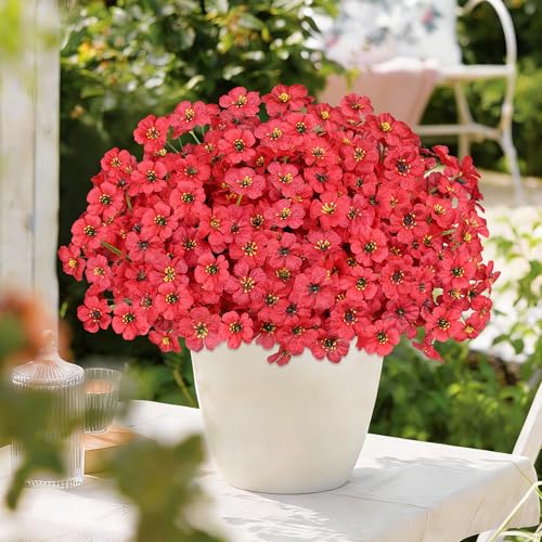 AmyHomie 20 Bundles Artificial Flowers for Outdoor UV Resistant Faux Flowers No Fade Fake Plastic Plants Garden Porch Window Box Decorating(Red) - color: Red, size: 20