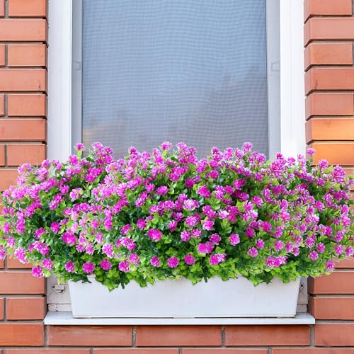 SITUMEIZI Artificial Flowers Outdoors UV Resistant, Fuchsia, 8 Bundles | Outdoor Fake Flower, Shrubs Greenery Plants, Hanging Decorations, Garden Porch Window Box, Outdoor Indoor Decor - color: Fushia