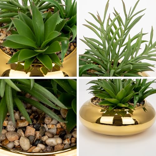 Hollyone Large Artificial Succulents Plants Faux Succulents with Gold Pots Fake Succulent Potted Plants in Ceramic Pot for Home Decor Office Desk Bathroom Living Room Indoor & Outdoor Decorations - color: 1pack - Gold Ceramic