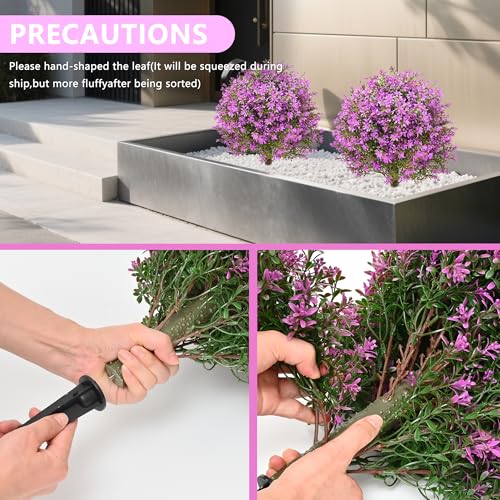 28" Artificial Boxwood Topiary Tree Purple, Set of 2 UV Resistant Fake Evergreen Shrubs Bushes with Ground Spike, Realistic Plants for Outdoor Indoor Front Porch Garden Home Decor - color: Purple Boxwood