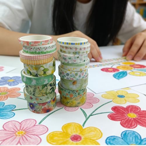 20 Rolls Washi Tape Set,Floral Washi Tape for Journaling, Assorted Sizes (Floral B) - color: Floral B