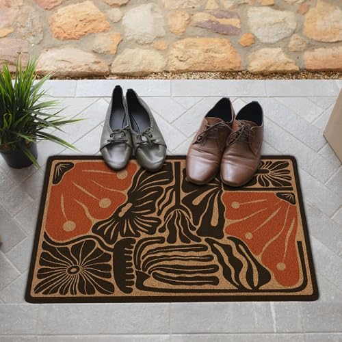 Cute Boho Door Mat, Abstract Flower Doormat Welcome Front Door Mat Outside Indoor Outdoor Entrance, Floral Artificial Coir Doormat Rugs for Patio Kitchen Decor, 17x30 Inch - color: 05