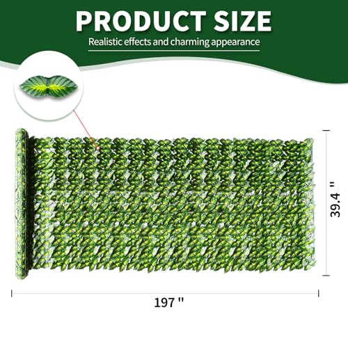 Artificial Ivy Privacy Fence Screen,39.4" X 197" UV-Anti Fake Leaves Plant Vine,Privacy Hedges Wall for Indoor Outdoor Garden Backyard Decor,Color Printing Green Perilla Leaves - color: Color Printing Green Perilla Leaves, size: 39.4"x197"