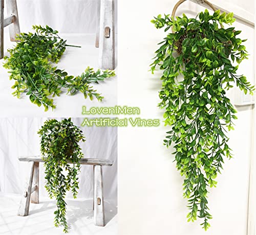 Green Hanging Vines Artificial Decor 2 Pack, Fake Leaves Greenery Ivy Plastic Leaf Faux Rattan Vine for Houseplants Indoor Home Kitchen Garden Outdoor Wall Wedding Party DIY Basket Decoration - color: Green Leaves Vine - 2pcs