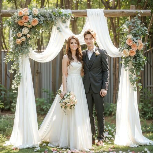 Wedding Arch Draping Fabric, 1 Panel 18FT White Sheer Backdrop Curtain Chiffon Fabric Drapery Voile Scarf Draping Panels for Wedding Archway Ceremony Curtain Valance Party Decoration - color: White Drapes Curtain, size: (1 Panel )6 Yards/18ft