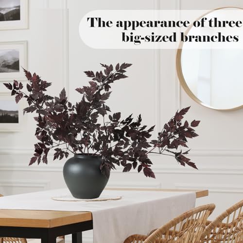 Lyrow 3 Pack 32 Inches Artificial Cimicifuga Plant Leaf Spray Faux Plum Cimicifuga Ramosa Leaf Branch Faux Fall Spray Silk Plants for Home Vase Wedding Garden Farmhouse Table Mantel Decor - size: 32 Inches