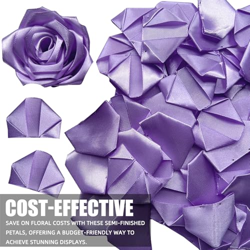 300Pcs Premade Satin Ribbon Rose Petals Half-Finished for Eternal Rose DIY Ramos Forever Flowers Bouquets Everlasting Floral,for Wedding,Anniversary,Birthday (300 Pcs Light Purple) - color: 300 Pcs Light Purple