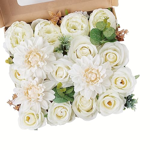 AGIRL Artificial Flowers Combo Fake Flowers Rose Silk Flowers with Stems for DIY Wedding Bouquets Centerpieces Arrangements Table Decor Bridal Baby Shower Party Home Decor (Cream White) - color: Cream White