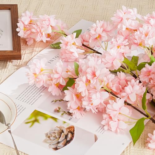 YOUNGLEAVES 3 Pcs Cherry Blossom Branches,40 inch Realistic Artificial Flowers Long Stem Spring Decorations for Tall Vase Home Wedding, Party Table Centerpiece Floral Arrangements Decor (Pink) - color: Pink