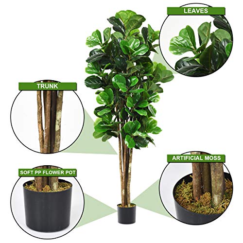 Goplus Fake Fiddle Leaf Fig Tree, 6FT Tall Artificial Tree Greenery Plants in Pots, Decorative Faux Trees for Indoor Home Office - size: 5ft 11in