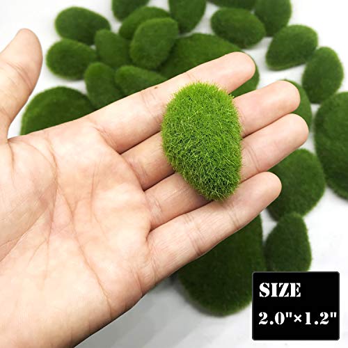 Woohome 30 PCS 3 Size Artificial Moss Rocks Decorative, Green Moss Balls, Fake Moss Decor for Floral Arrangements, Fairy Gardens and Crafting - color: 30pcs