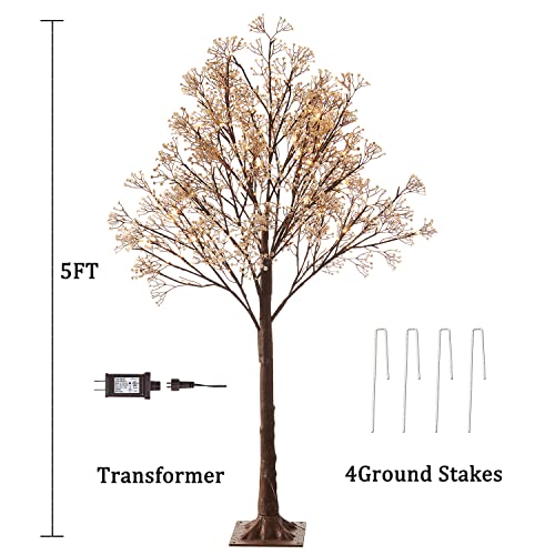 LITBLOOM Lighted Baby Breath Tree Plug in 5FT 126 Lights, Faux Plant Tree with Lights for Wedding Birthday Party Decoration Inside Outside - style: 5FT Baby's Breath