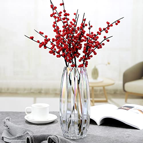 Glass Vase - Modern Ribbed Glass Vase for Flowers, Candles, and Decorative Accents -Black Grey, Amber, Clear and Colored Tall/Short Glass Vase for Centerpieces Home Table Decor (Colored, H-11.8inch) - color: Irised, size: H-11.8inch