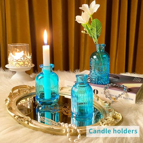 Glass Bud Vase Set, Mini Vases for Flowers, Bulk Vintage Mini Vases for Centerpieces Wedding Decor, Home Flower Décor, Candle Holders, Diffuse Bottles, Hydroponic, (Pack of 30,Sky Blue) - color: Sky Blue, size: 30 pcs