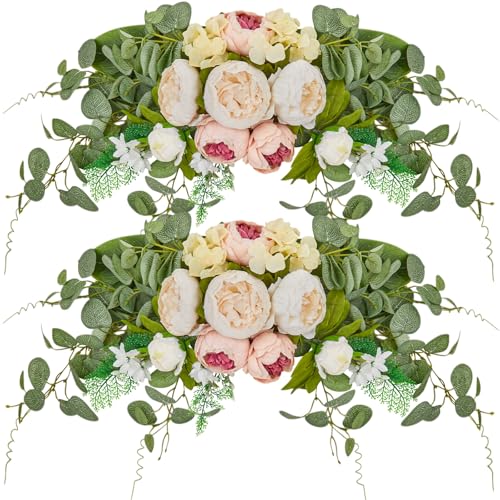 Suncalla 2 Pcs Floral Wedding Arch 30 Inch Rustic Artificial Flowers Swag with Peonies Eucalyptus Leaves for Wedding Arrangement Table Centerpiece Ceremony Backdrop Party Decor (Champagne) - color: Champagne