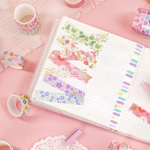 60 Rolls Washi Tape Set, 15 mm Gold Foil Cute Pattern Floral Decorative for Journaling Supplies