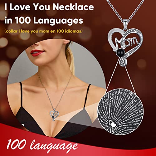 Gifts for Mom from Daughter and Son, Preserved Roses Flowers with I Love You Mom Grandmother Necklace - color: Red Mom