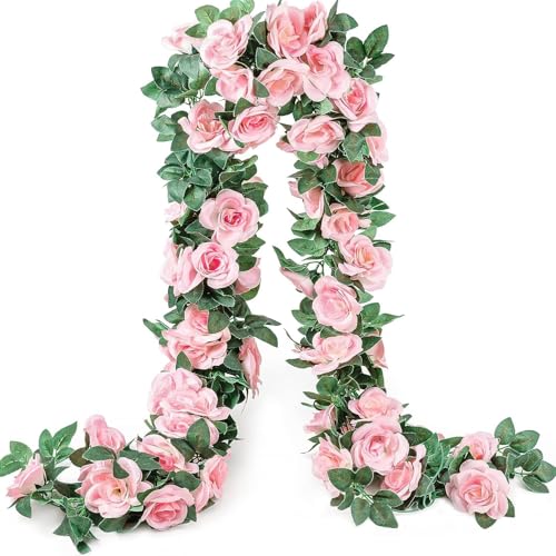 YRIOWMI 10PCS Fake Rose Garland, 7.5Ft Artificial Vines Flowers Hanging Rose Vine forfor Table Wedding Backdrop Arch Wall Party Mantle Festival Decor (Pink) - color: Pink