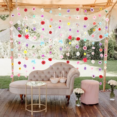Giegxin 5 Pcs 21 ft Wildflower Garlands Hanging Flowers Decoration Artificial Floral Floating Wall Backdrop Pearl Chain from Ceiling for Home Garden Birthday Wedding Party Bridal(Multicolor Flower)