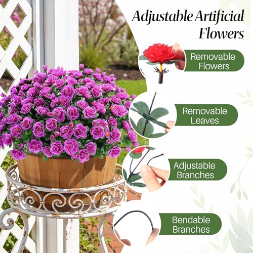 Alupssuc 8 Large Bundles Artificial Flowers for Outdoors Spring Decoration, UV Resistant Faux Flowers Silk Camellia Realistic Fake Flowers for Yard Patio Planter Porch Balcony Garden, Purple - color: Purple