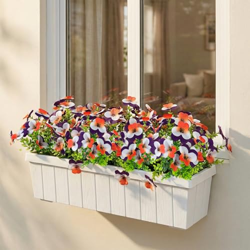 lovemoon 16 Pcs Artificial Pansy Flowers for Outdoor Faux Silk Spring Flowers for Outside, Realistic Pansies for Window Box, Planter, Front Door, Porch and Garden Home Decor (16, Orange,White,Purple) - color: Orange,white,purple