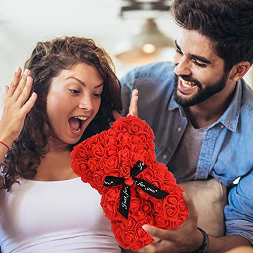 Lgv Flower Rose Bear,Romantic Gift for Valentine's Mother's Day, Christmas, Birthday,Girl Friend Her Mom Female Wife with Artificial Heart-Shaped Diamonds Red - color: Red