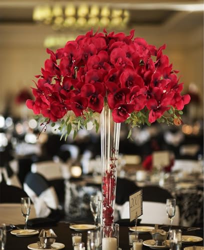 Red Orchids Artificial Flowers 6PCS Silk Orchids 35" Faux Orchid Stems Artificial Orchids That Look Real for Wedding Home Table Centerpieces Decor(Red) - color: Red