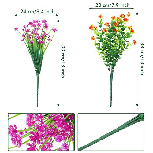 WILLBOND 12 Bundles Artificial Flowers Outdoor, UV Resistant Faux Artificial Plants Shrubs Plastic Flower Bulk for Hanging Planter Porch Window Home Spring Summer Decor(Yellow, Orange, Fuchsia) - color: Yellow, Orange, Fuchsia