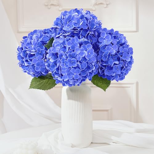 4 Pcs Dark Blue Hydrangea Artificial Flowers, Latex Real Touch Hydrangea Flowers, 19.6'' Full Faux Hydrangea Flowers Fake Flowers for Home Decor Party Wedding Centerpiece Bouquet Floral Arrangements - color: Dark Blue