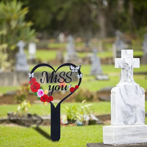 Cemetery Decorations for Grave, Happy Mom Dad Grave Decorations for Cemetery, Memorial Heart Graves Markers for Outdoors - style: Miss You-A