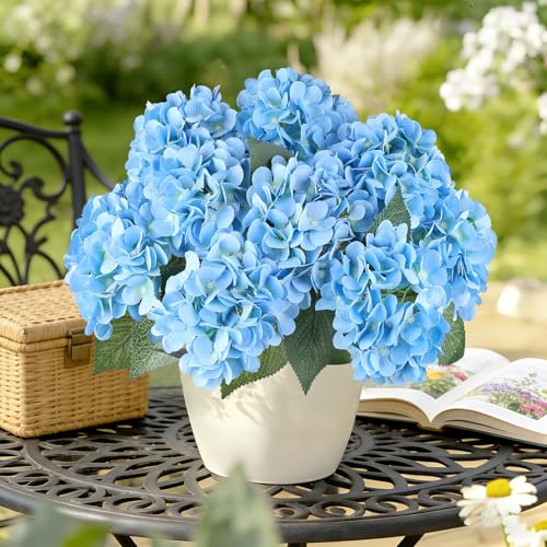AGIRL 3 Bundles Blue Artificial Hydrangea Flowers for Outdoors, UV Resistant Lifelike Faux Flowers for Spring Indoor Outdoor Garden Patio Porch Balcony Home Decor Wedding Party Centerpieces - color: Blue, size: 3