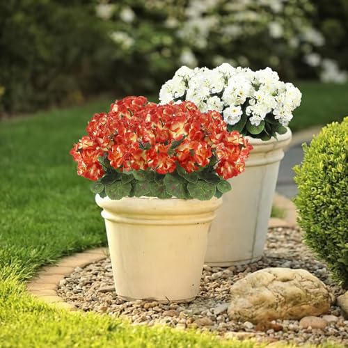 CISDUEO 2 Pcs Artificial Geranium Flowers for Outdoors Silk Geraniums Fall Flowers Orange Geranium Bush Faux Flowers for Outdoor Planter Decor Indoor Garden Porch Grave Cemetary Table Centerpiece - color: Orange