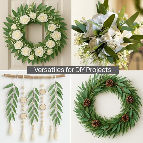 Avoeco 15 Pcs Faux Eucalyptus Stems – Real Touch Artificial Greenery with Seeded and Leaf Branches, Oilve Tree 14.5'' Tall for Vase, DIY Floral Arrangements, Wedding Bouquets, Home Décor, Centerpieces