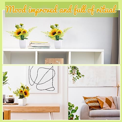 6 Pcs Artificial Sunflower Potted Plants Table Centerpieces Spring Summer Sunflowers with Plastic Pot Artificial Flower Arrangement Wedding Party Decoration Rustic Kitchen Decor (Sunflower Style)