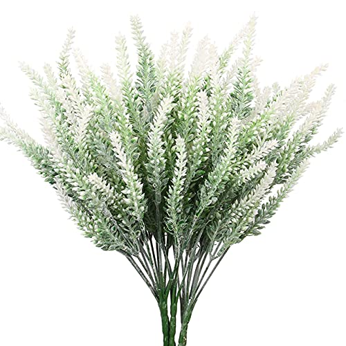 Fake Plants Flowers in White, Artificial Flowers Lavender for Decoration Faux Flower Plastic Greenery Decorations for Outdoor Garden Outdoors Home Art Floral Arrangements Wedding DIY Bouquet - 4 Pack - color: Lavender-white-4 Pack
