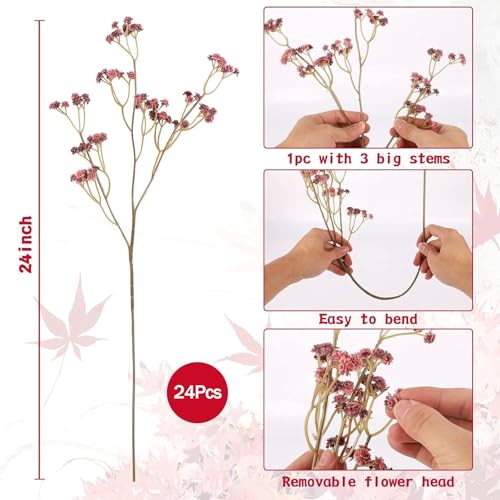 Baby Breath Flowers Orange Flowers Artificial Bulk, 24Pcs Fall Decor Fake Gypsophila Plants Bouquets Flowers Real Touch Faux Babies Breath Arrangement for Home Autumn Wedding Vase Decoration - color: Fall Orange, size: 24pcs