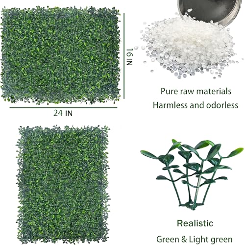 ODTORY Artificial Boxwood Hedge Wall Panels, 24 X 16 in 12P UV-Anti Faux Greenery Vine Grass Wall Backdrop for Indoor Outdoor Green Plant Wall Decor & Ivy Fence Covering Privacy - size: 16"X24" 12P