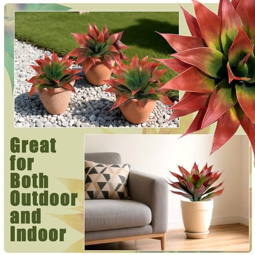 Artificial Agave Plants, Realistic UV Resistant Fake Aesthetic Plants for Outdoor Indoor, Home Decor for Garden, Porch, Doorway, Patio (2PCS, Red, Small) - color: Red, size: Small