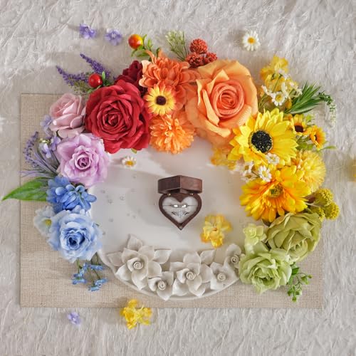 TINGE TIME Fake Flowers Artificial Flowers Peonies Bulbous Chrysanthemum Daisy Hydrangea Sunflower Violets Dahlia Daffodils Epiphyllum Orchid Cherry Blossom Camellia Leyaron (Rainbow Colorful) - color: Rainbow Colorful