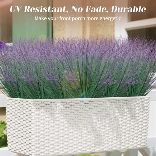 20 Bundles Fake Grass Plants Artificial Plants Outdoor Faux Plants Tall Shrubs Wheat Grass Greenery Stems UV Resistant Onion Grss For Outside Planters Indoor Room Vase Home Decor（Green Purple Tail） - color: Green Purple Tail, size: 20-Pack
