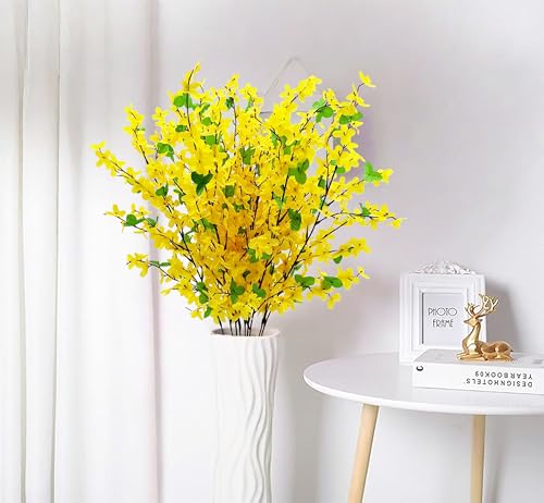 10PCS Artificial Forsythia Flowers Fake Forsythia Stem 25.5" Silk Yellow Winter Jasmine Branches Artificial Orchids Flower for Home Table Wedding Graveyard Kitchen Office Decoration. - color: Yellow-10