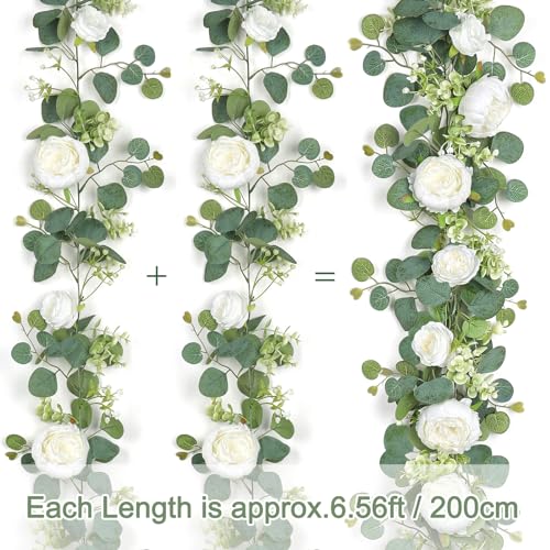 Artificial Flower Garland, Artificial Rose Vine Fake Flower Garland Silk Rose Peony Hanging Vine Faux Floral Garlands for Wedding Party Arch Table Wall Backdrop Decoration (White, 4PCS) - color: White, size: 4PCS